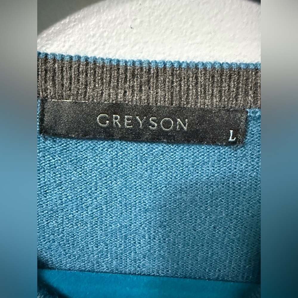 Greyson Golf Cheyenne V-Neck Sweater Orca Blue Merino Wool Blend Mens Size L - Picture 3 of 8